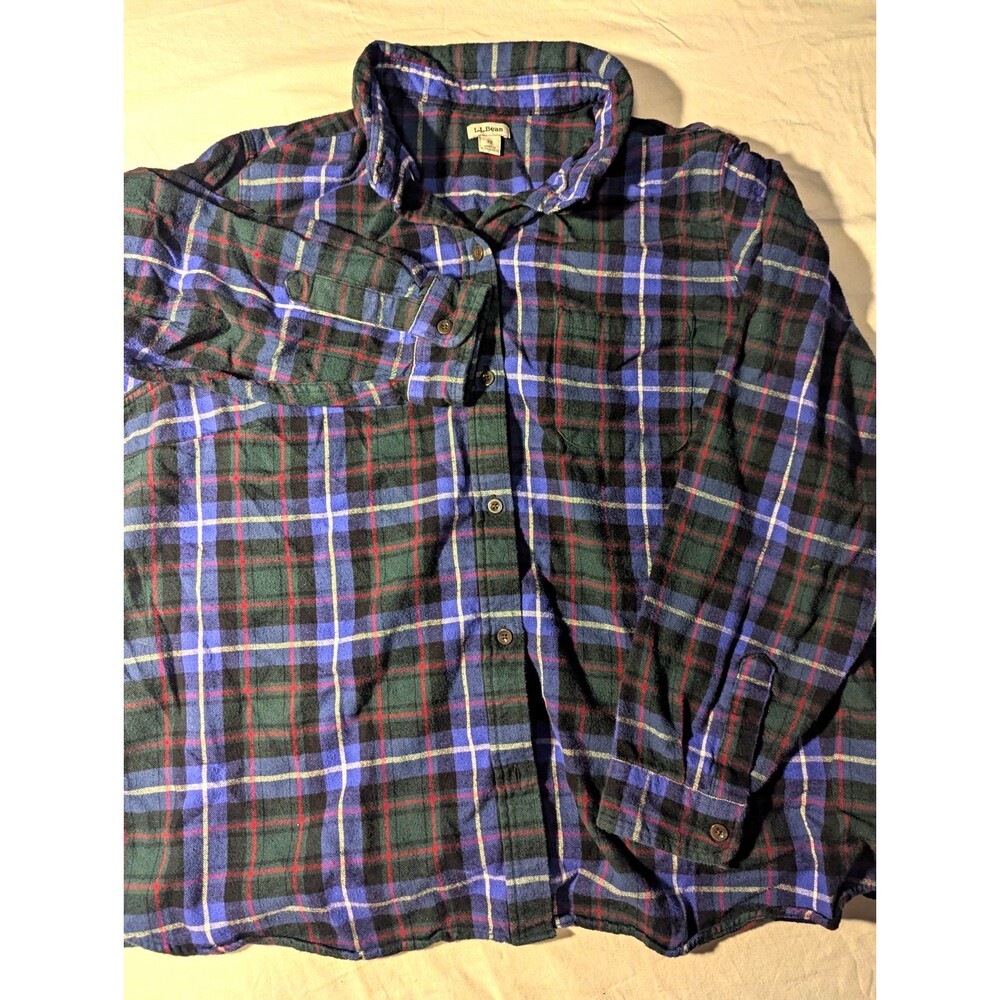 L.L.Bean Women's 2X Flannel Shirt Vintage Plaid Green Blue Red Tartan Outdoors